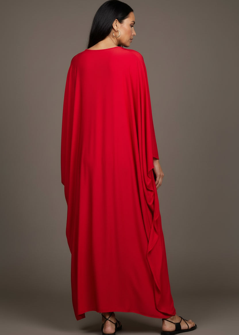 Red V Neck Kaftan with Diamond Pintuck-Zeemara
