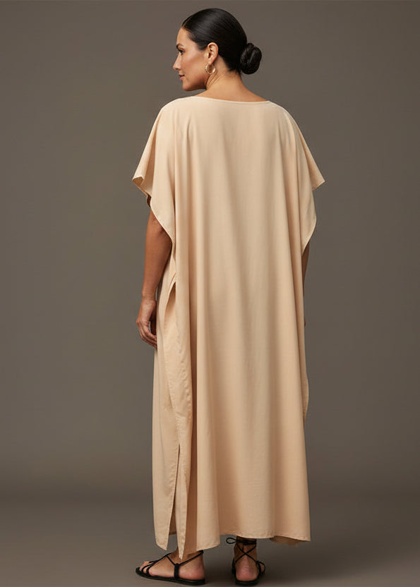Sand Round Neck Kaftan-Zeemara