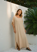 Sand Round Neck Kaftan-Zeemara