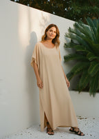 Sand Round Neck Kaftan-Zeemara
