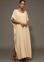 Sand Round Neck Kaftan-Zeemara