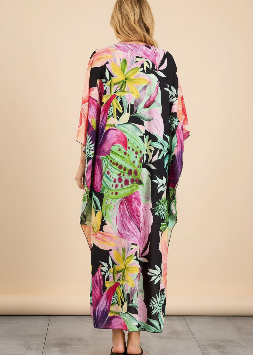 Secret Garden V Neck Kaftan with Diamond Pintuck-Zeemara