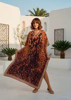 Solar Cheetah V Neck Kaftan-Zeemara