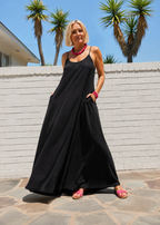 Square Neck Spaghetti Strap Maxi Dress with Pockets - Black-Zeemara