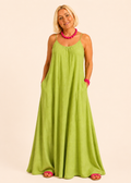 Square Neck Spaghetti Strap Maxi Dress with Pockets - Lime-Zeemara
