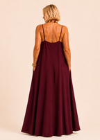 Square Neck Spaghetti Strap Maxi Dress with Pockets - Wine-Zeemara