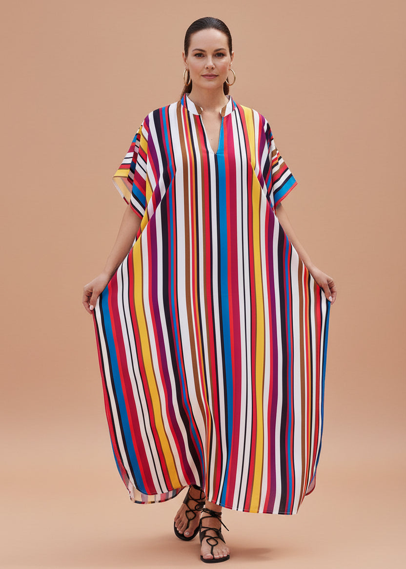 Technicolor Taper Notched Tunic Kaftan-Zeemara
