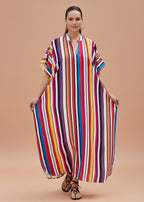 Technicolor Taper Notched Tunic Kaftan-Zeemara
