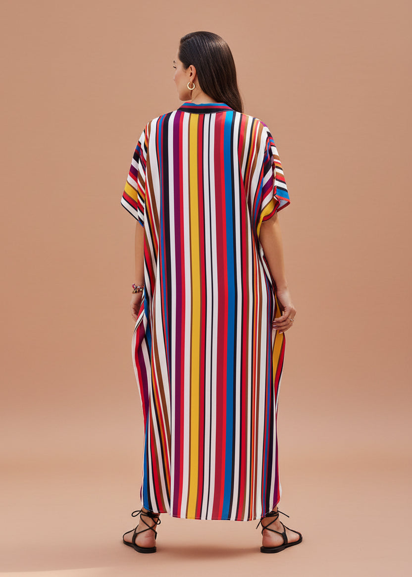 Technicolor Taper Notched Tunic Kaftan-Zeemara