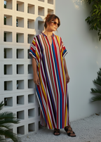 Technicolor Taper Notched Tunic Kaftan-Zeemara