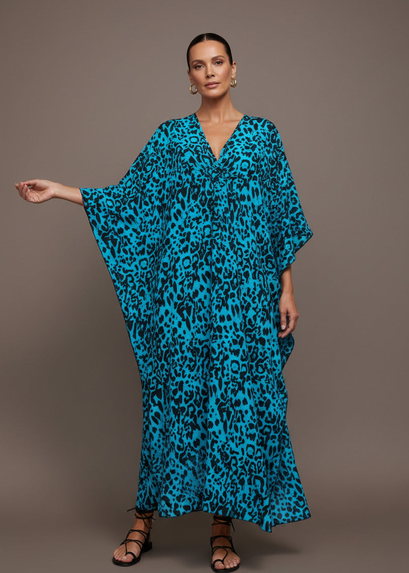 Tidal Wild V Neck Kaftan with Diamond Pintuck-Zeemara