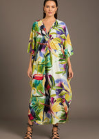 Toucan Terrace V Neck Kaftan with Diamond Pintuck-Zeemara