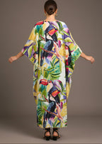 Toucan Terrace V Neck Kaftan with Diamond Pintuck-Zeemara
