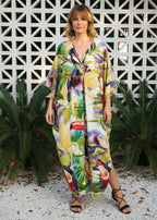 Toucan Terrace V Neck Kaftan with Diamond Pintuck-Zeemara