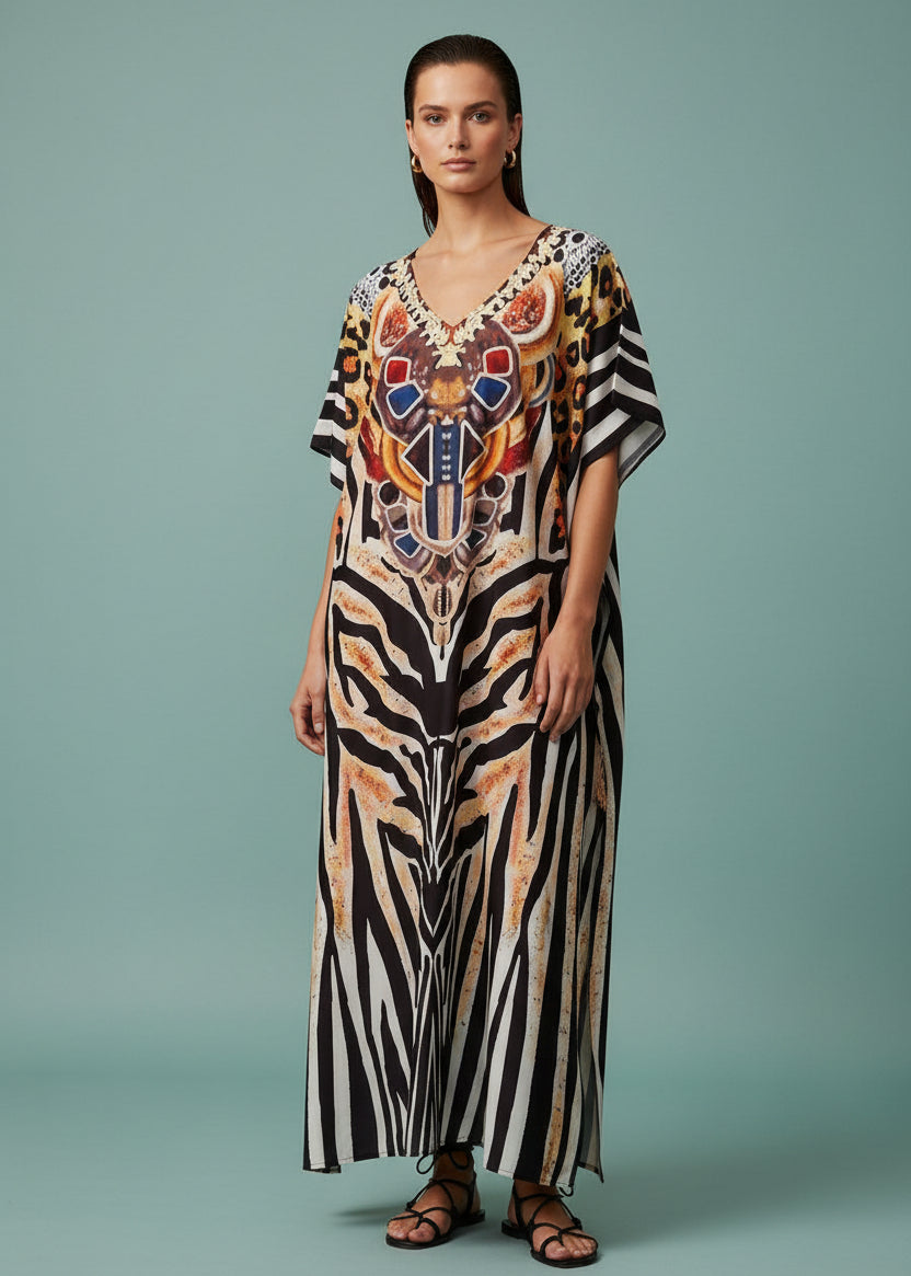 Tribal Totem V Neck Kaftan-Zeemara