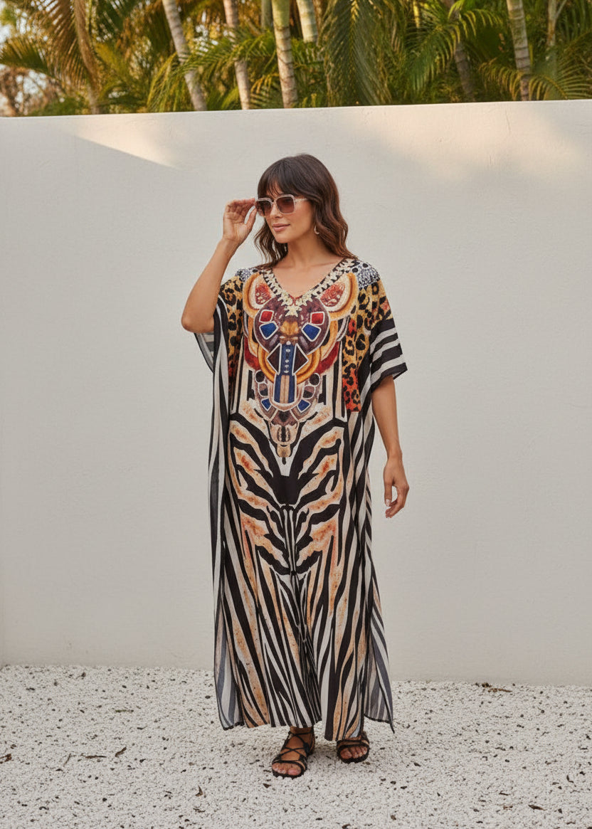 Tribal Totem V Neck Kaftan-Zeemara