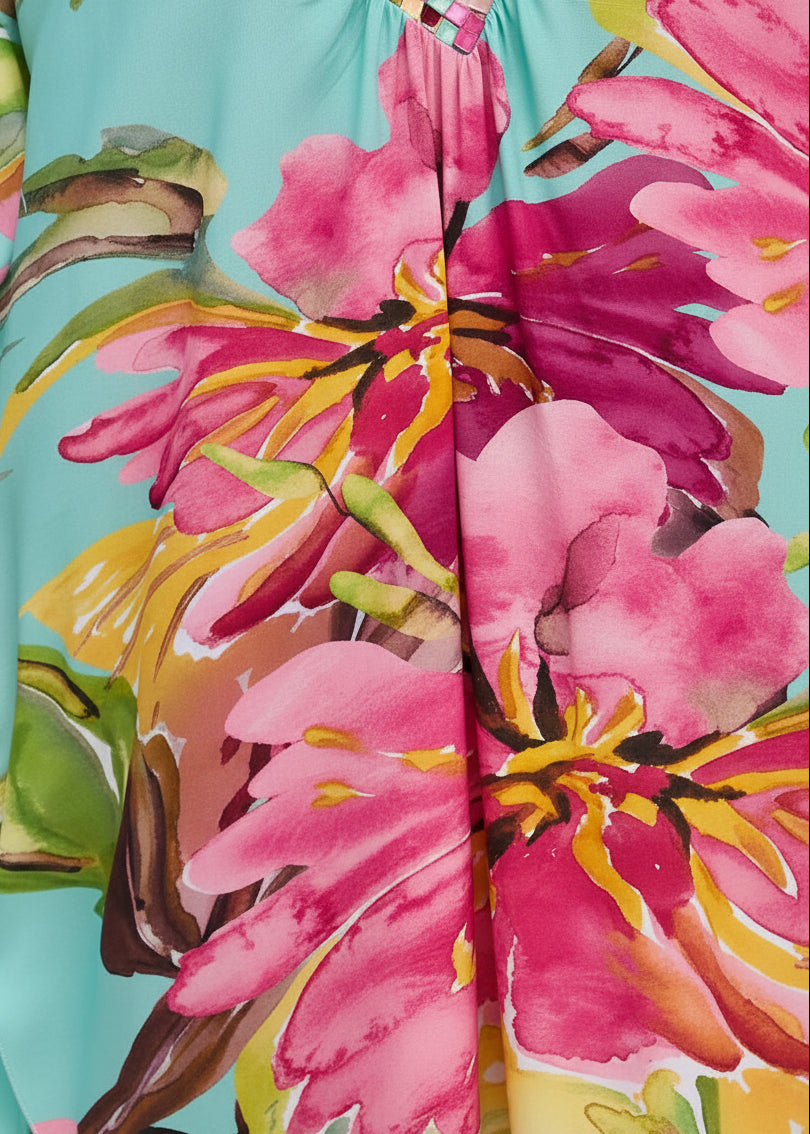 Tropical Sorbet V Neck Kaftan with Diamond Pintuck-Zeemara