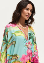 Tropical Sorbet V Neck Kaftan with Diamond Pintuck-Zeemara
