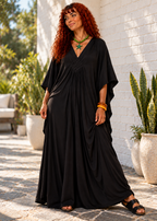 V Neck Kaftan with Diamond Pintuck - Black