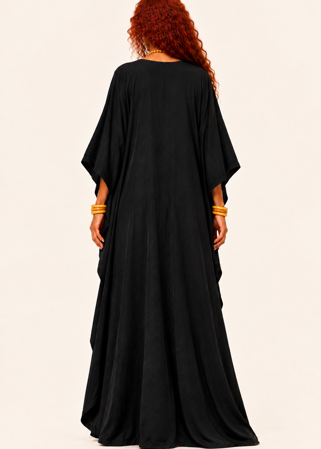 V Neck Kaftan with Diamond Pintuck - Black