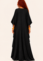 V Neck Kaftan with Diamond Pintuck - Black