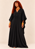 V Neck Kaftan with Diamond Pintuck - Black