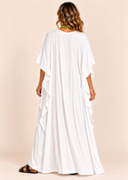 V Neck Kaftan with Diamond Pintuck - White