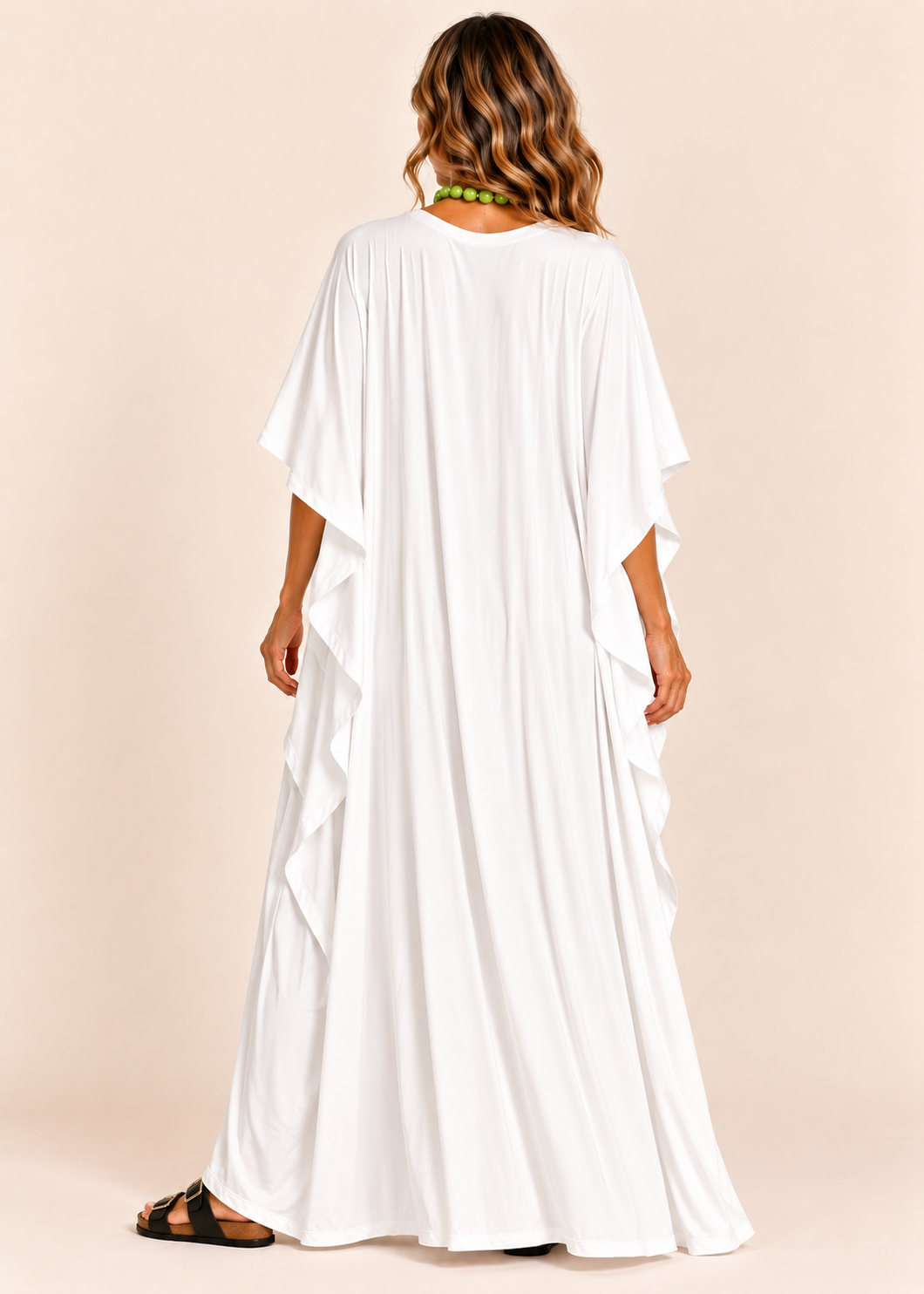 V Neck Kaftan with Diamond Pintuck - White