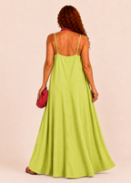 V Neck Spaghetti Strap Maxi Dress with Pockets - Lime-Zeemara
