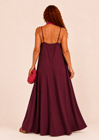 V Neck Spaghetti Strap Maxi Dress with Pockets - Wine-Zeemara