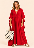 V Neck Kaftan with Diamond Pintuck - Red