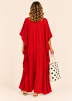 V Neck Kaftan with Diamond Pintuck - Red