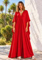 V Neck Kaftan with Diamond Pintuck - Red