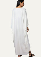 White V Neck Kaftan with Diamond Pintuck-Zeemara