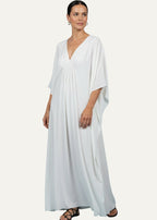White V Neck Kaftan with Diamond Pintuck-Zeemara
